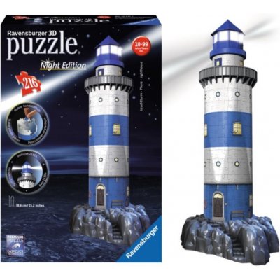 Ravensburger 3D puzzle Maják v příboji Noční edice 216 dílků