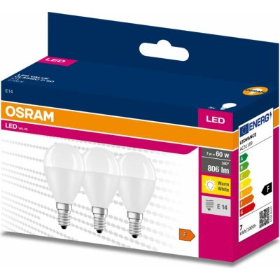 Osram 3PAK LED žárovka LED E14 P45 7W = 60W 806lm 2700K Teplá bílá 200° VALUE – Hledejceny.cz
