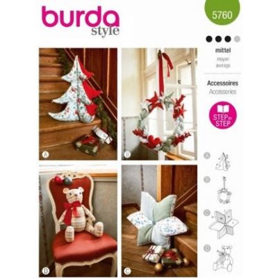 Střih Burda zelený 5760 - vánoční dekorace, věnec, medvídek – Zboží Dáma