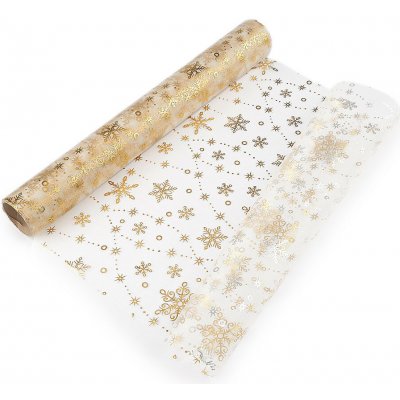 Prima-obchod Vánoční organza s potiskem - vločka, šíře 36 cm, barva 2 zlatá – Zboží Mobilmania