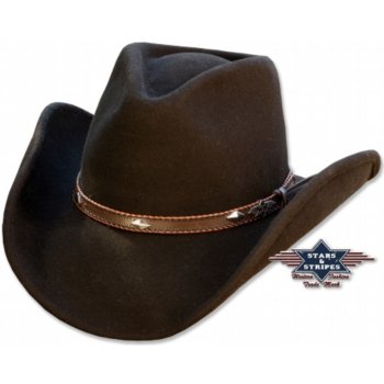 Stars and Stripes Westernový černý klobouk s koženým řemínkem Dallas