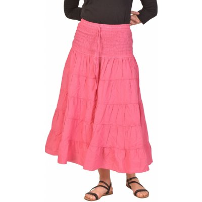 Sanu Babu dlouhá růžová sukně s volánem žabičkování v pase růžová