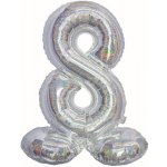 Godan Balónek fóliový číslice 8 samostojná holografická stříbrná 72 cm