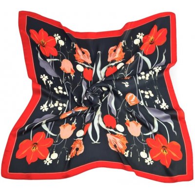 Classic Scarf dámský černý šátek na krk s červenými květinami – Zboží Mobilmania