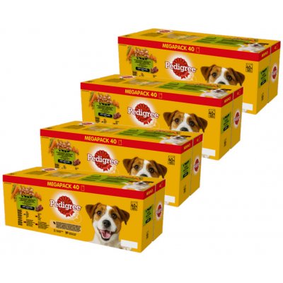 Pedigree Adult ve šťávě s hovězím masem kuřecím masem jehněčím masem s drůbeží 160 x 100 g – Sleviste.cz