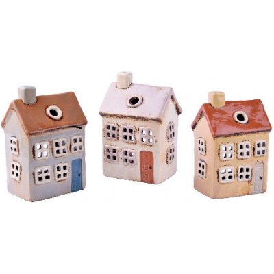 Ego Dekor Keramický domeček na čajovou svíčku ST. AUGUSTINE, béžová/šedá/bílá, 10x15x8cm|MyScandi - bílá krémová – Zboží Dáma