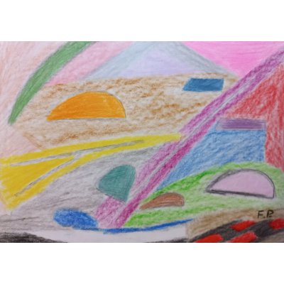 Petr Farták, Abstrakce - barva - tvar, Malba na papíře, pastelka, 29 x 21 cm – Zboží Mobilmania