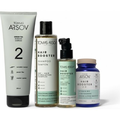 Tomas Arsov Podpora růstu pro nebarvené vlasy HAIR BOOSTER Šampon 250 ml + GREEN TEA Kondicionér 250 ml + HAIR BOOSTER Podporující sprej 110 ml + HAIR BOOSTER 2.0 Doplněk stravy 90 kapslí set – Zboží Dáma