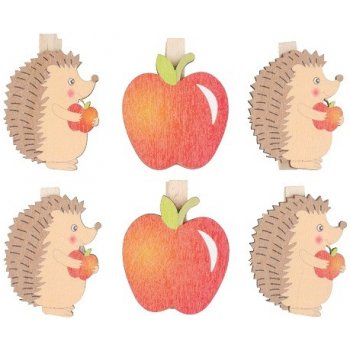 Anděl Přerov, s.ro. Dřevění ježci a jablíčka na kolíčku 4 cm, 6 ks