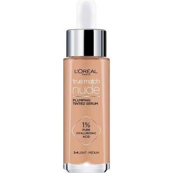 L'Oréal Paris True Match Nude Plumping Tinted Serum sérum pro sjednocení barevného tónu pleti 3-4 Light Medium 30 ml