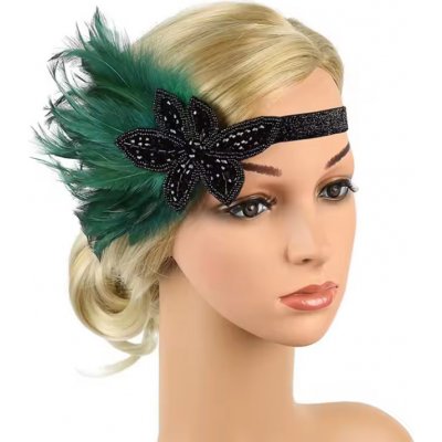 B-TOP Vintage čelenka do vlasů s kamínky a tmavě zeleným peřím – Zboží Mobilmania
