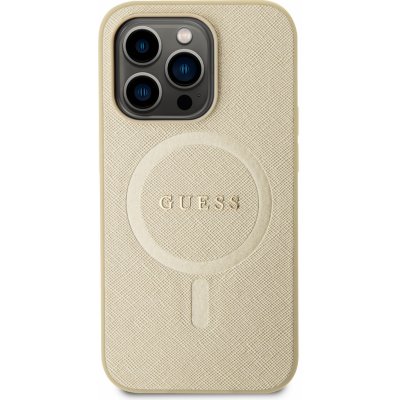 Pouzdro Guess Saffiano MagSafe Apple iPhone iPhone 15 Pro, béžové