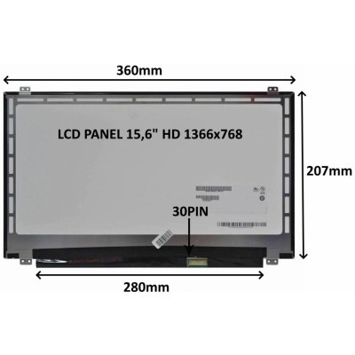 SIL LCD PANEL 15,6'' HD 1366x768 30PIN LESKLÝ / ÚCHYTY NAHOŘE A DOLE 77044461