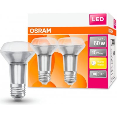 Osram 2x LED žárovka E27 R63 4,3W = 60W 350lm 2700K Teplá bílá – Zboží Mobilmania