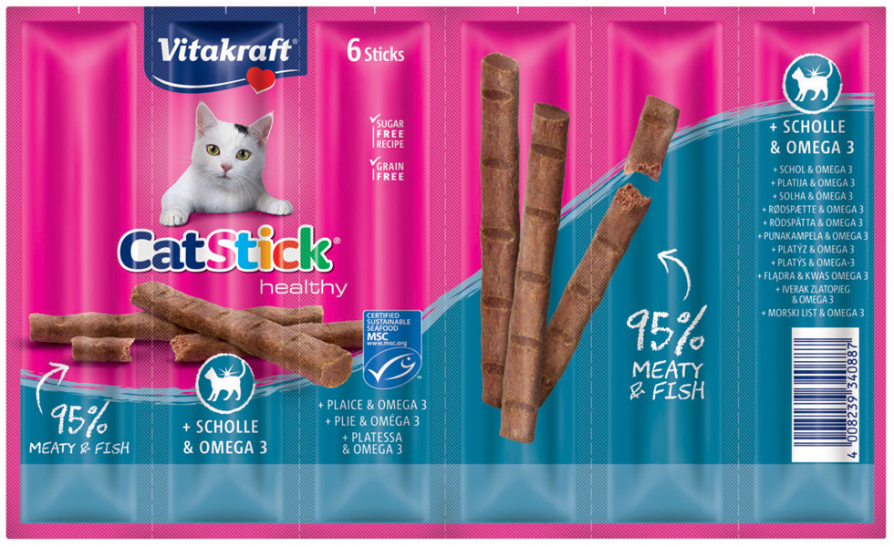 Vitakraft Cat Stick Healthy Platýs & omega 3 24 x 6 g