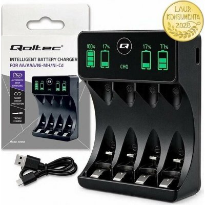 Qoltec Green Cell VitalCharger Ni-MH Nabíječka AA a AAA baterií s Micro USB a USB-C portem – Zboží Živě