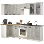 DobreSny Kuchyňská rohová sestava s vitrínou Olivia 3 m Beton / Dub Sonoma H720 – Zbozi.Blesk.cz