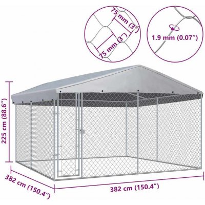 vidaXL Venkovní psí kotec se střechou 382 x 382 x 225 cm – Hledejceny.cz