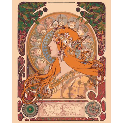 ZUTY Malování podle čísel ZVĚROKRUH ALFONS MUCHA Rozměr 40 x 50 cm Rámování vypnuté plátno na rám – Zboží Dáma