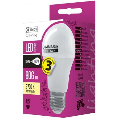 Emos LED žárovka Classic A60 8,5W E27 teplá bílá, stmívatelná – Zboží Mobilmania