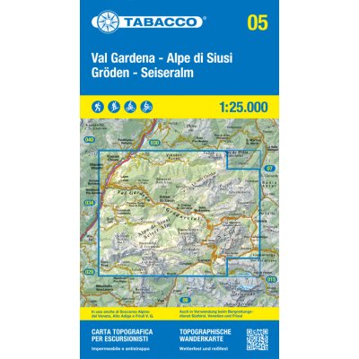 Val Gardena, Alpe di Siusi, Gröden 1:25 000 turistická mapa TABACCO #05 – Zboží Mobilmania