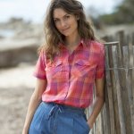 Kostkovaná košile s krátkými rukávy oranžová/fialová – Zboží Mobilmania