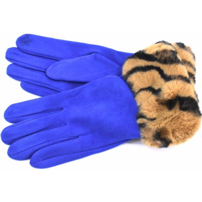 Elegantní zateplené dámské rukavice ozdobené kožešinou modrá