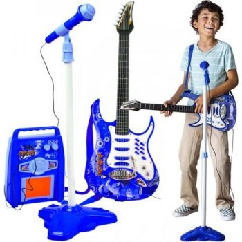 Kruzzel 22409 Dětská rocková elektrická kytara a zesilovač a mikrofon modrá