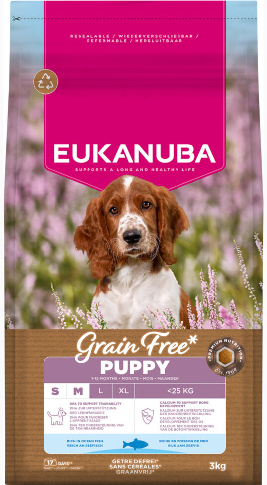 Eukanuba Grain Free Puppy Small & Medium Breed mořské ryby 2 x 3 kg