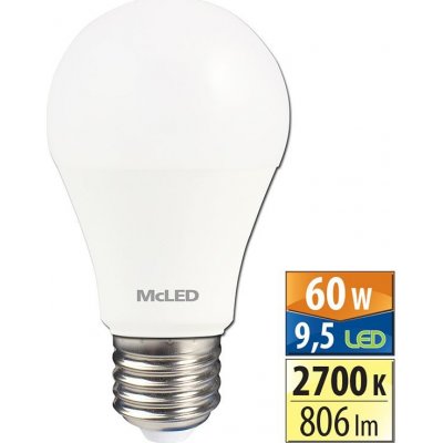 McLED LED žárovka 9,5W 806lm 2700K 180° E27