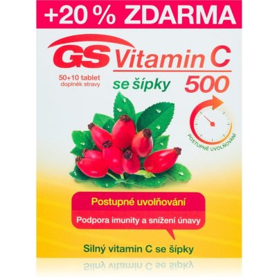 GS Vitamin C 500mg se šípky tablety pro podporu imunitního systému, krásnou pleť a nehty 60 tbl