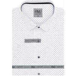 AMJ pánská bavlněná košile krátký rukáv regular fit s puntíkovanými čtverečky VKBR1277 bílá
