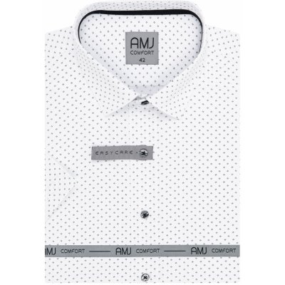 AMJ pánská bavlněná košile krátký rukáv regular fit s puntíkovanými čtverečky VKBR1277 bílá – Zboží Mobilmania