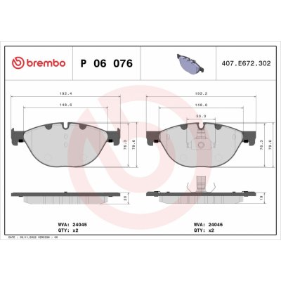 P 06 076 BREMBO Sada brzdových destiček, kotoučová brzda | Zboží Auto