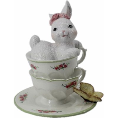 Dekorace bílé králičí slečny v porcelánových šálcích s motýlem 12*12*15 cm – Hledejceny.cz