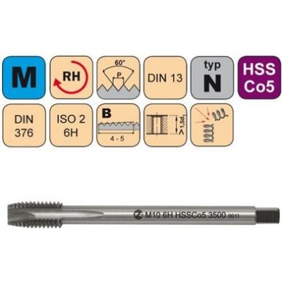 NÁSTROJE CZ závitník strojní M5*0,8 ISO2 HSSCo5 DIN 376 B CZZ3500-M5-ISO2 – Hledejceny.cz