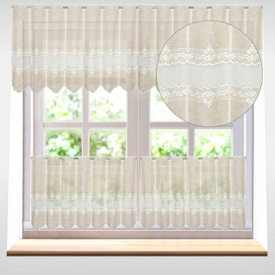 Forbyt vitrážová záclona, polyesterový batist 27027, REŽNÁ, vyšívané ornamenty s tylem, s bordurou, výška 40cm (v metráži) – Zboží Mobilmania