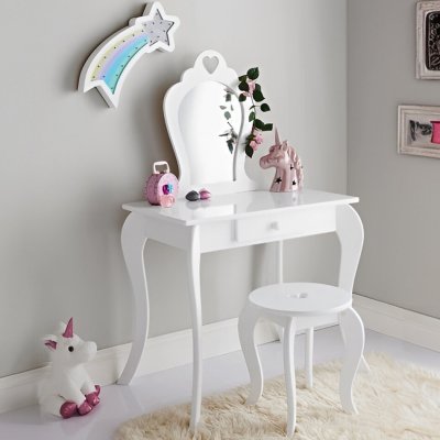 Shabby Chic PHO0403 Dětský toaletní stolek se zrcadlem a židličkou 108x71x39,5cm růžový – Sleviste.cz