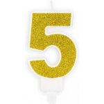 PartyDeco Narozeninová svíčka 5 zlatá 7cm – Zboží Dáma