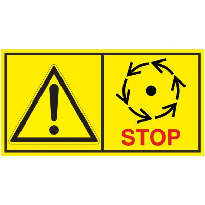 Výstraha - Před manipulaci otevřením až do úplného zastavení pohybujících se částí samolepící vinylová fólie 45 x 85 mm – Hledejceny.cz