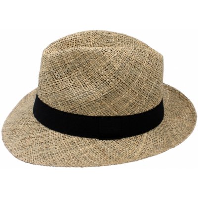Fiebig Pánský slaměný Bogart klobouk s kratší krempou z mořské trávy s černou stuhou Fedora – Zboží Mobilmania