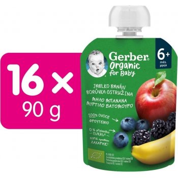 Gerber Organic kapsička jablko banán borůvka a ostružina 16 x 90 g