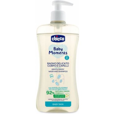 CHICCO Šampon jemný na vlasy a tělo s dávkovačem Baby Moments 92 % přírodních složek 500 ml – Zboží Dáma