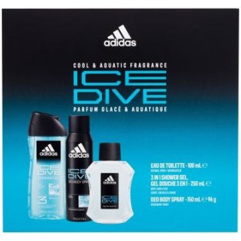 Adidas Ice Dive deodorant sklo 75 ml + sprchový gel 250 ml + deospray 150 ml dárková sada