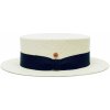 Klobouk Gondolo Panama Mayser letní slaměný boater klobouk s tmavěmodrou stuhou panamský klobouk