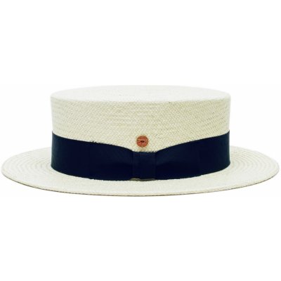 Gondolo Panama Mayser letní slaměný boater klobouk s tmavěmodrou stuhou panamský klobouk