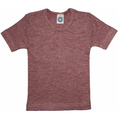 Dětské triko s krátkým rukávem z merino vlny bavlny a hedvábí vínový melír Cosilana – Zboží Dáma