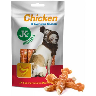 JK ANIMALS Meat Snack Chicken & Cod With Sesame sušené kuřecí maso s treskou a sezamem 80 g – Zboží Mobilmania