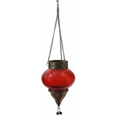 Sanu Babu Závěsný skleněný svícen, červený, kovové zdobení, 9x9x14cm
