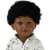 Panenka Vestida de Azul Realistická snědý chlapeček Karim ve žlutých kraťasech Karim černé kudrnaté vlasy afro 45 cm